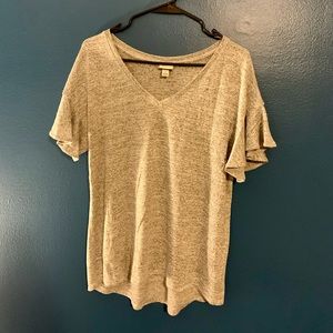 Soft Gray Tee with Frilly Sleeves